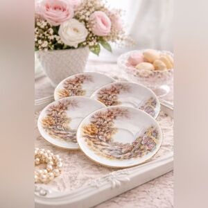 Vintage Shelley England Fine Bone China Saucers – “Heather” (Set of 4)